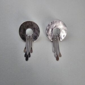 NEW Worn Silver Fringe Abstract Metal Dangle Earrings